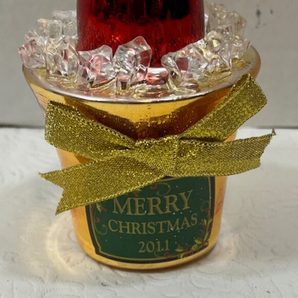 2011 Hand Blown Glass Christmas Champagne Bucket Ice Ornament Merry Christmas - Picture 4 of 16